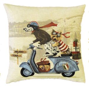 dogs on blue scooter