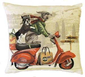 dogs on red scooter